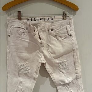Men’s kilogram White Distressed Jeans